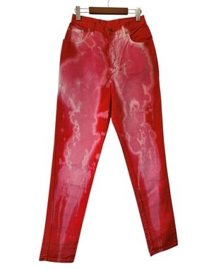 Vtg Rebel Wear Red Bleach Acid Wash High Waist Tapered Mom Jeans 90s Grunge Punk
